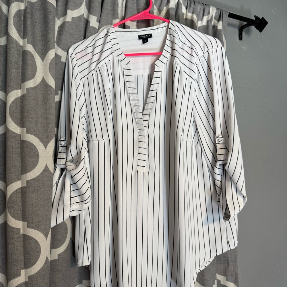 Torrid White and Black Striped Blouse
